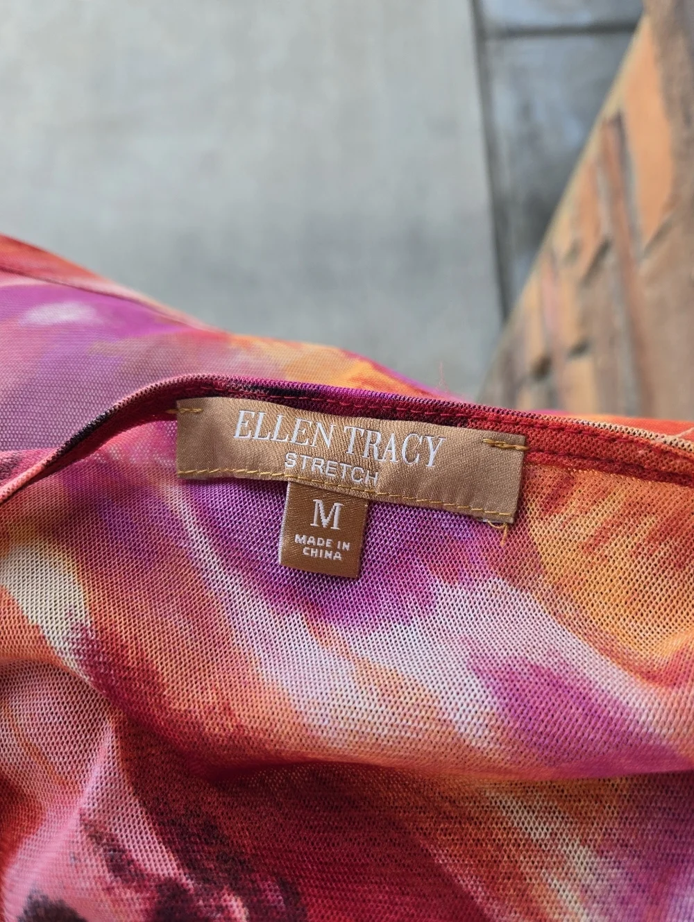 Ellen Tracy Stretch Colorful Mesh Floral Cowl Neck Women’s Top Size Medium NWOT